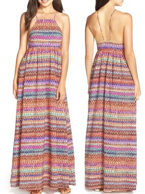 Cynthia Steffe Multicolor Striped Halter Maxi Dress